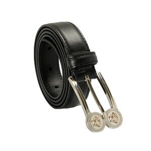 Versace Black 100% Leather Silver Medusa Heads Logo Decorated Belt US 36 IT 90